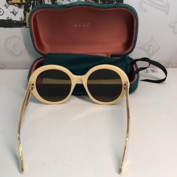 New ✨ Authentic Gucci GG1081S 004 Round Sunglasses – Yellow Frame with Brown Len - Picture 12 of 14